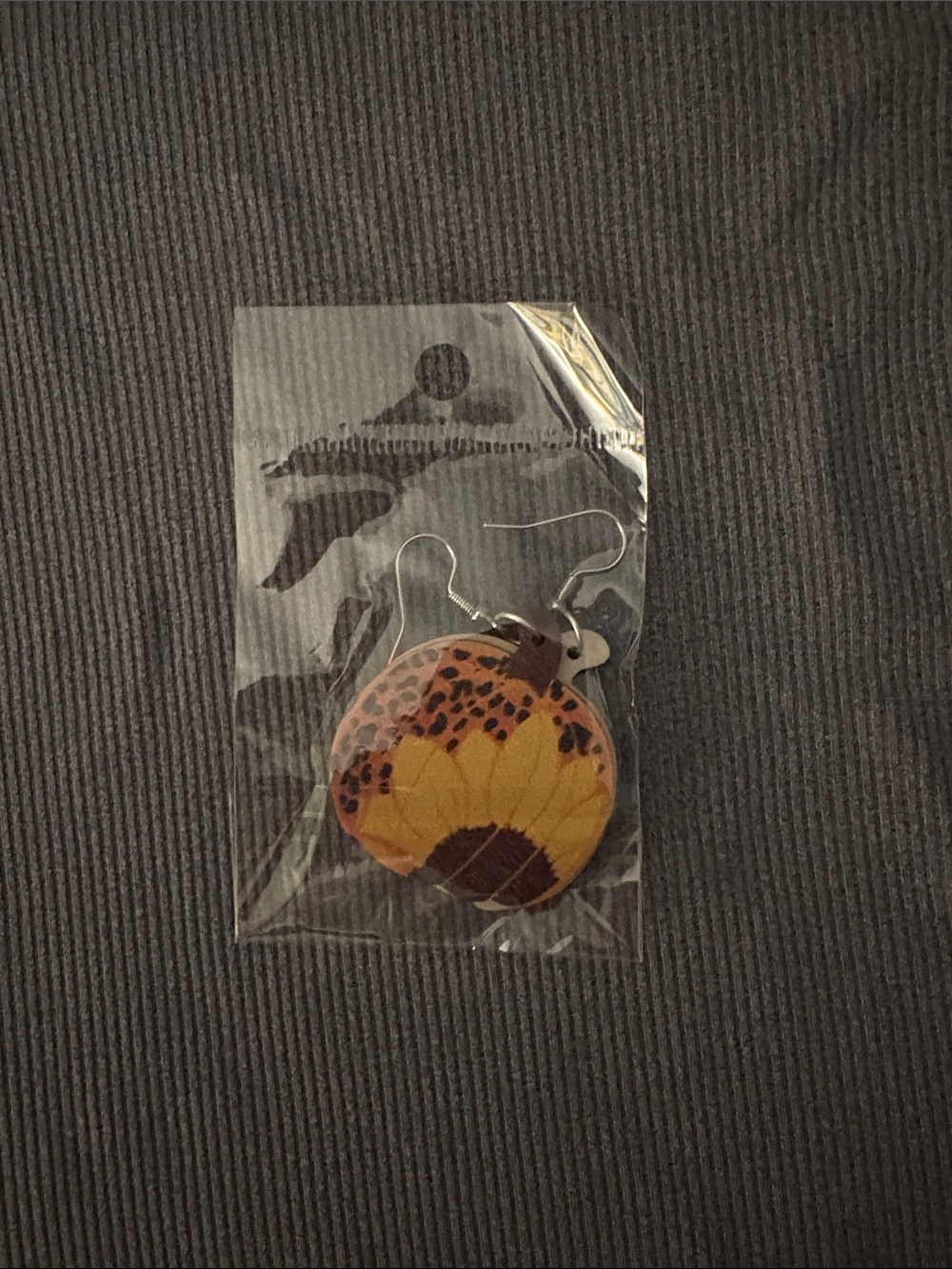 Sunflower Leopard Print Round Dangle Earrings - Yellow/Brown